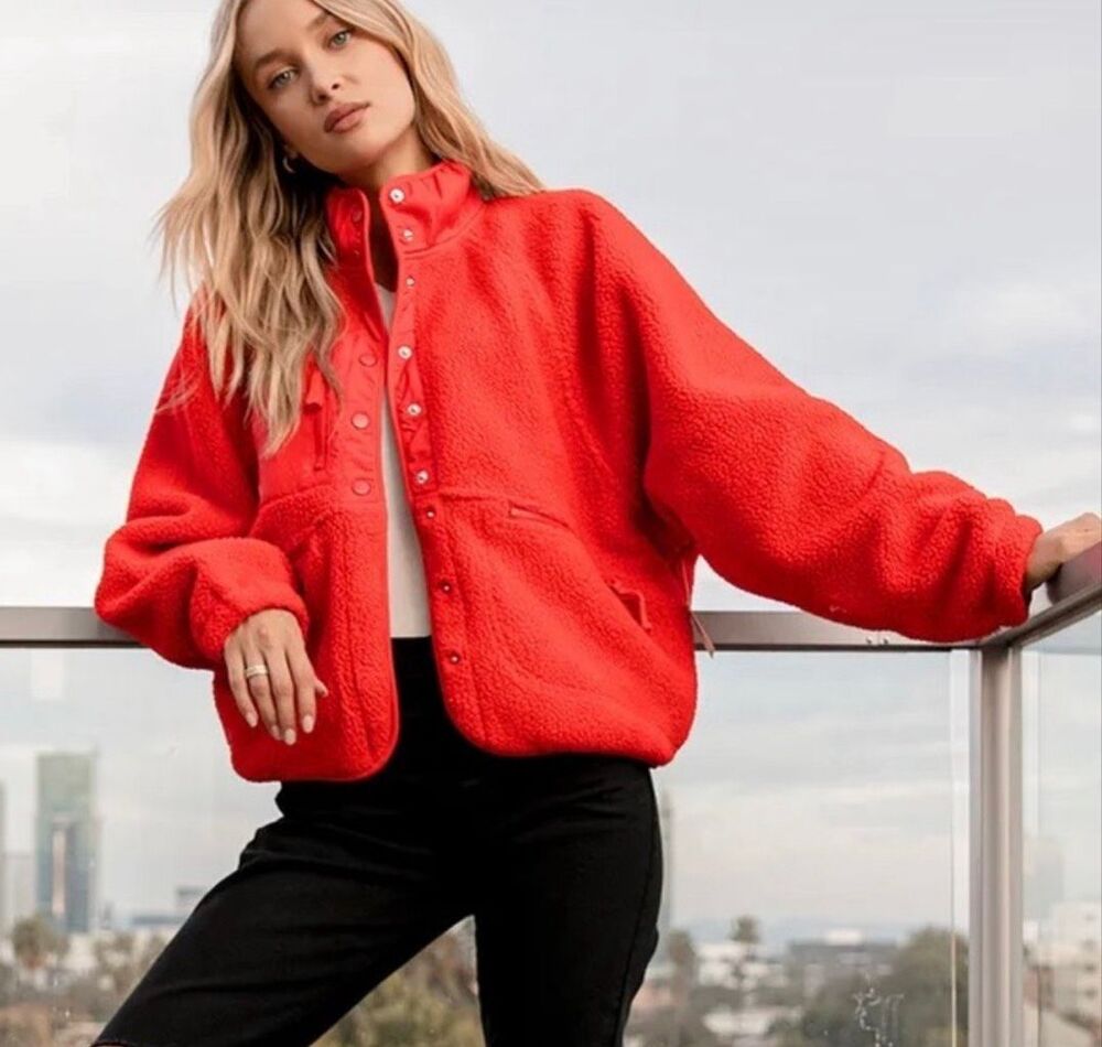 Free People Movement Hit The Slopes Fleece Jacket in Cardinal Red Size Medium